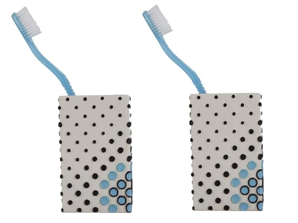 2 ADET DİŞ FIRÇALIK VE MACUNLUK PUANLI POLİRESİN 6X6X10CM 200ML BANYO SETİ ürün görseli 1