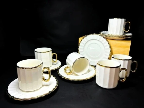 Çiftçiler Kahve Fincan Takımı 6 Kişilik Beyaz Gold ürün görseli 1