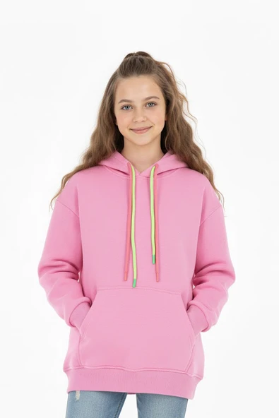 kız çocuk sweatshirt kışlık  şardonlu cepli kapüşonlu ürün görseli 1
