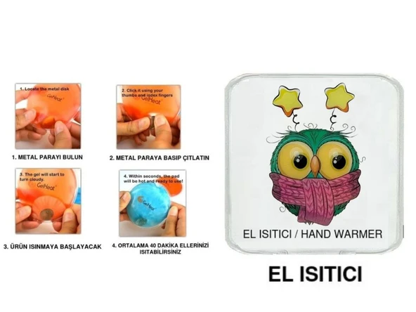 ATKILI BAYKUŞ CEP SOBASI,EL ISITICI,SICAK SU TORBASI PVC  10x9,5cm ürün görseli 1