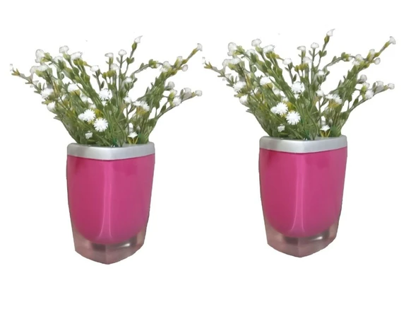 2 ADET VAZO DAHİL,VAZODA ÇİÇEK,BEYAZ YAPAY ÇİÇEK,VAZO DEKORATİF GRİ PEMBE POLİRESİN 8X4X16CM ürün görseli 1