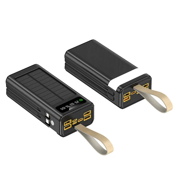 30.000 mAh Güneş Enerjili Powerbank  22.5W Hızlı Şarj, Çoklu USB Çıkış, Dahili Kablo ve Dijital Ekranlı Taşınabilir Şarj Cihazı ürün görseli 1