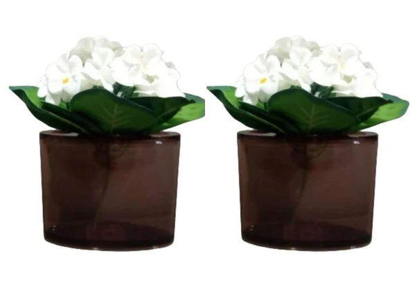 2 ADET VAZO DAHİL,VAZODA ÇİÇEK,BEYAZ YAPAY ÇİÇEK,VAZO DEKORATİF  OVAL KAHVERENGİ 13X5X15CM ürün görseli 1