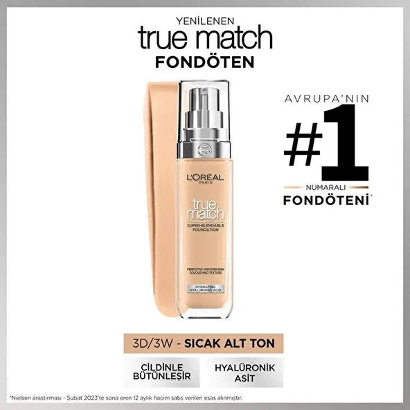 Loreal Paris True Match Bakım Yapan Fondöten - 3W Sıcak Alt Ton ürün görseli 1