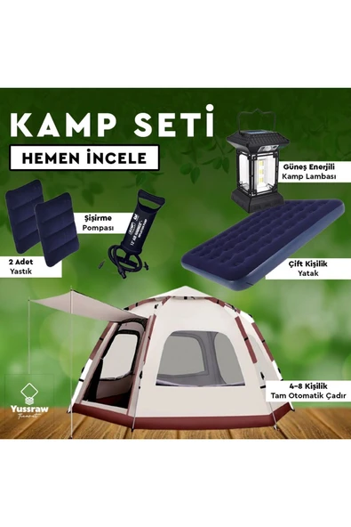 Yussraw 4-8 kişi 6 gen  taşınabilir otomatik çadır ve seti yatak_kamplambası_pompa_yastık 280*280*160 ürün görseli 1