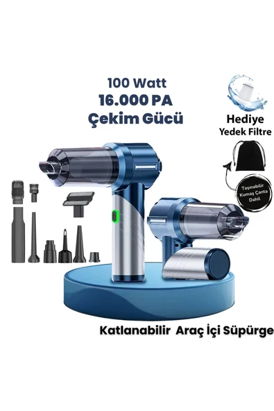 Yussraw Yeni 16000pa Güçlü Portatif Vakumlu Ve Üflemeli Katlanabilir Araç Içi Süpürge Pro Hl-133 ürün görseli 1