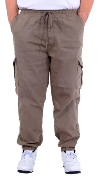 Büyük Beden Erkek Gabardin Kargo Jogger Pantolon Doğa 21927 Bej ürün görseli 1
