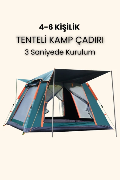 Yussraw 4-6 Kişilik Tam Otomatik Tenteli Kamp Çadırı dış 240x240x160 ürün görseli 1