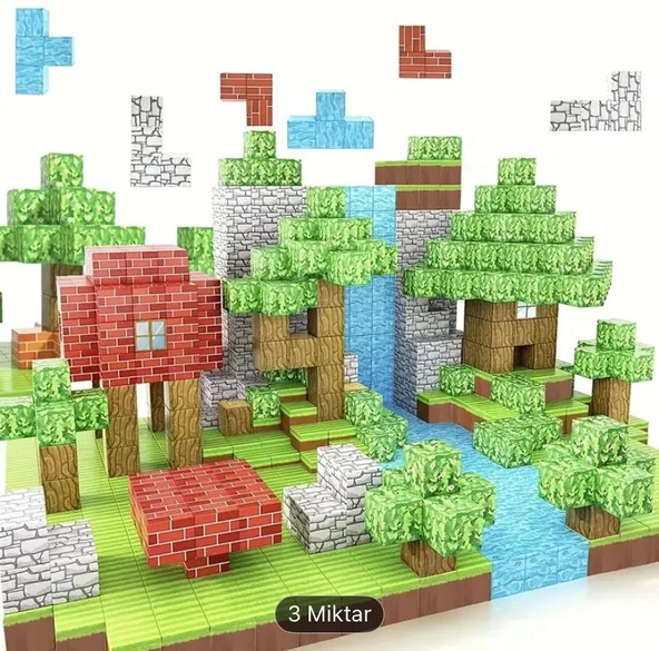 100 Parça Manyetik Minecraft Temalı Yapı Blokları +2 karakter - Resim 4