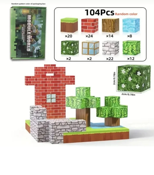 100 Parça Manyetik Minecraft Temalı Yapı Blokları +2 karakter ürün görseli 1