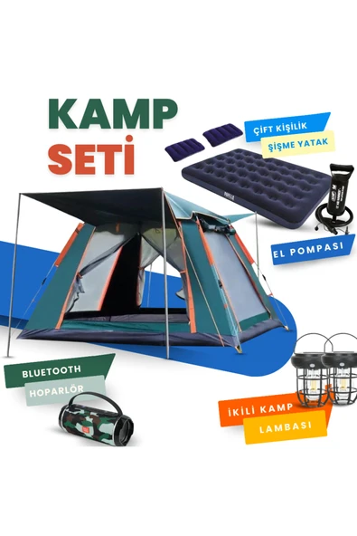 Yussraw 4-6 kişi kamp çadırı seti taşınabilir otomatik 240*240*155+lamba+yatak+yastık+pompa+hoparlör ürün görseli 1
