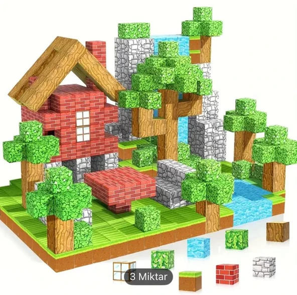 100 Parça Manyetik Minecraft Temalı Yapı Blokları +2 karakter - Resim 3