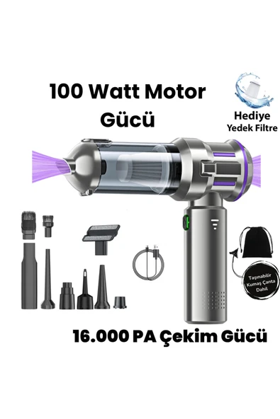 Yussraw Yeni 16000pa Güçlü Portatif Vakumlu Kablosuz Üflemeli Mini Araç Süpürgesi ürün görseli 1