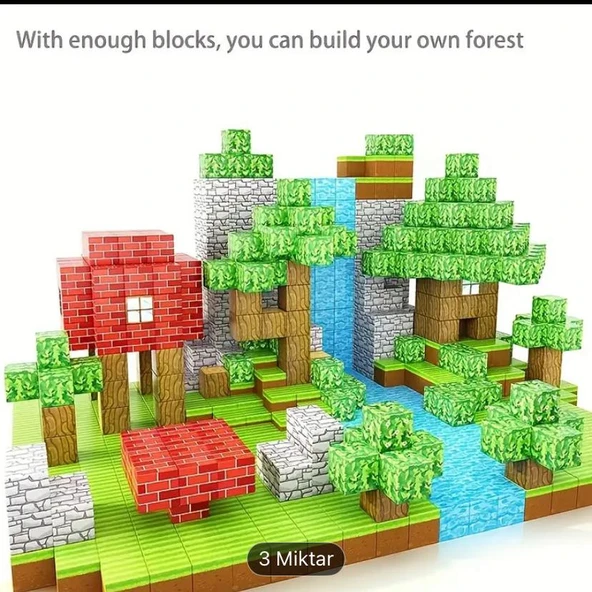 100 Parça Manyetik Minecraft Temalı Yapı Blokları +2 karakter - Resim 2
