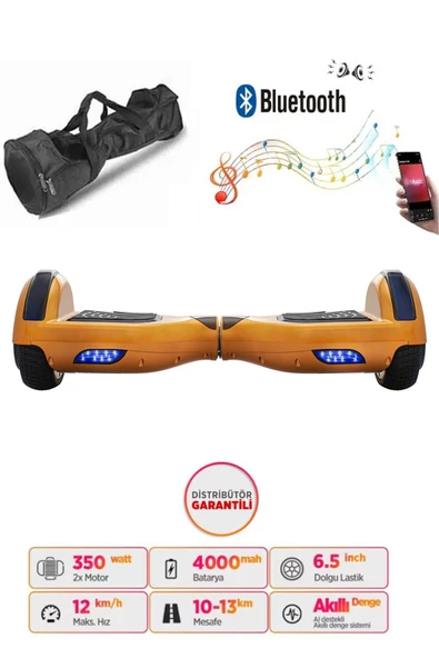 Citymate Hoverboard Elektrikli Kaykay Bluetooth Hoparlörlü 6.5 Inch Çanta Hediyeli Gold ürün görseli 1