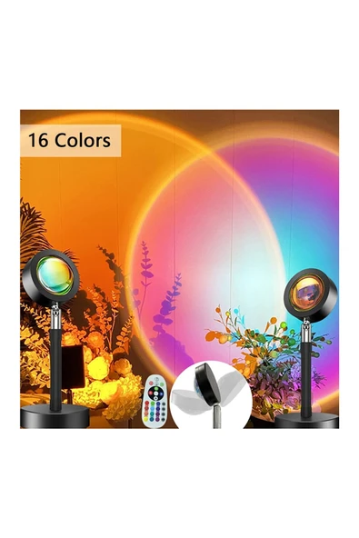 Yussraw Gece Lambası Projektör Kumandalı Gün Batımı 16 Farklı Görüntü Sunset Lamp Yeni Çocuk Odası ürün görseli 1