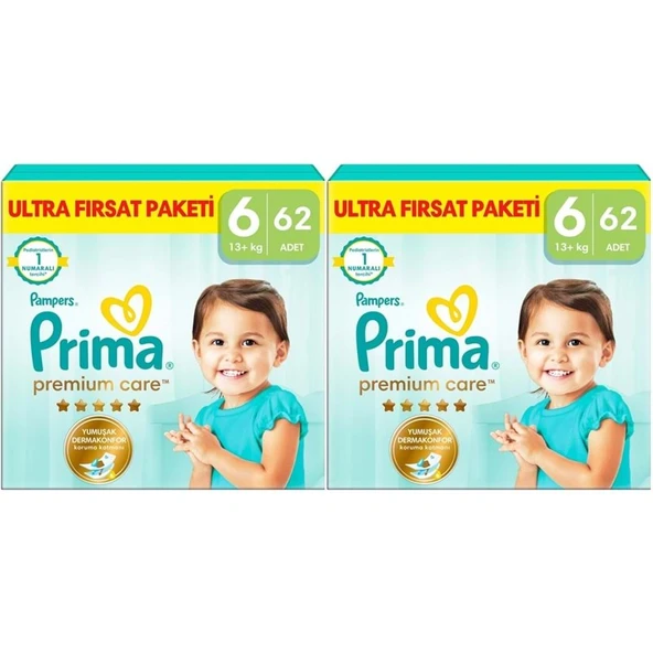 Prima Premium Care Bebek Bezi 6 Beden 13+ Extra Large 124 Adet MeGa Fırsat Pk ürün görseli 1