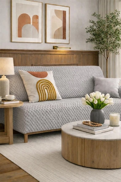 Sofa Cover Pelüş Kaymaz Tabanlı Koltuk Örtüsü 170x215 Cm Gri ürün görseli 1