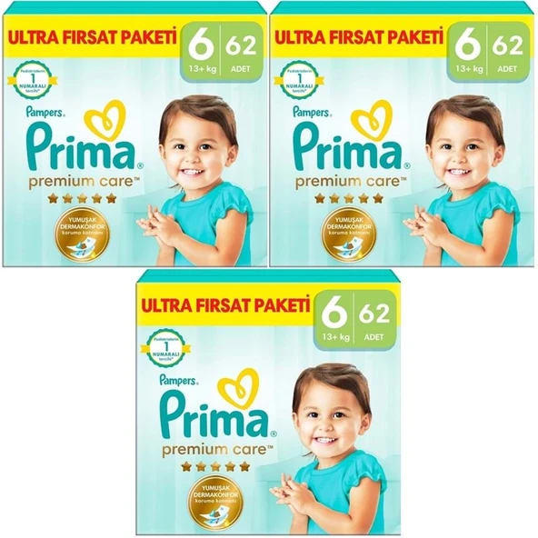 Prima Premium Care Bebek Bezi 6 Beden 13+ Extra Large 186 Adet Süper Fırsat Pk ürün görseli 1