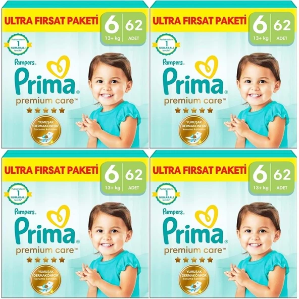 Prima Premium Care Bebek Bezi 6 Beden 13+ Extra Large 248 Adet Ultra Fırsat Pk ürün görseli 1
