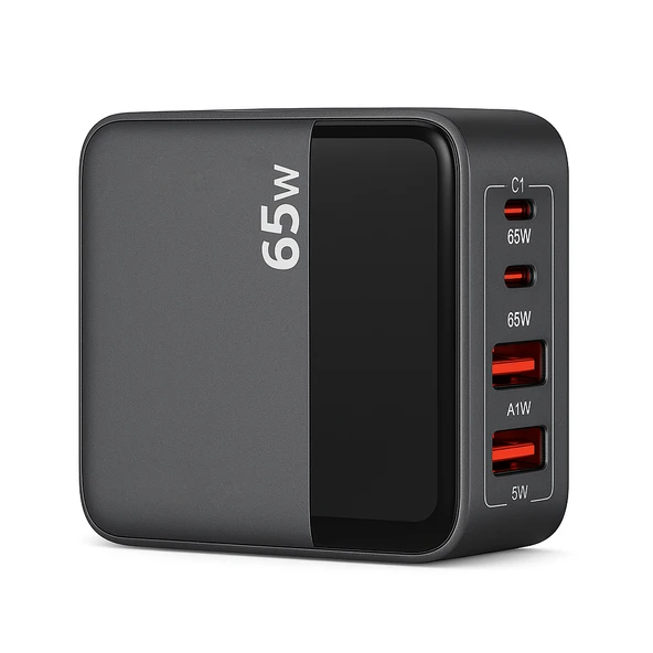 65W Hızlı Şarj Adaptörü  2 Type-C + 2 USB-A Çoklu Port  Laptop Telefon Tablet Uyumlu  Akıllı Güç Dağıtımı  Kompakt Tasarım ürün görseli 1