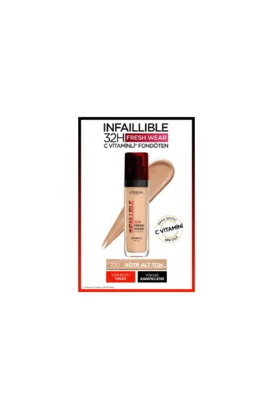 Loreal Paris Uzun Süre Kalıcı Fondöten - Infaillible 24h Fresh Wear 220 Sand 30 Ml ürün görseli 1