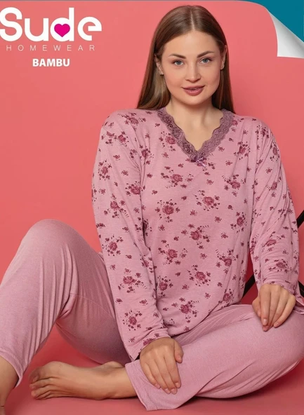 KADIN UZUN KOLLU BAMBU BATTAL PİJAMA TAKIMI 5XL ürün görseli 1