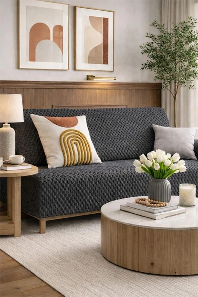 Sofa Cover Pelüş Kaymaz Tabanlı Koltuk Örtüsü 170x215 Cm Antrasit ürün görseli 1