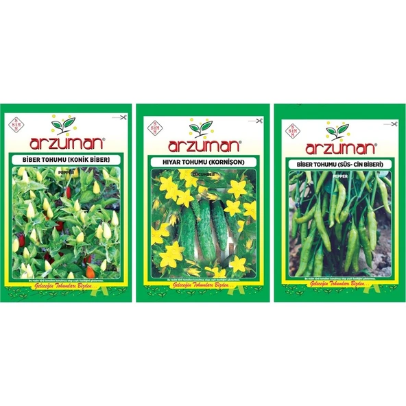 Arzuman Turşu Set Konik Biber+ Hıyar (Kornişon) +Cin Biber Tohum ürün görseli 1
