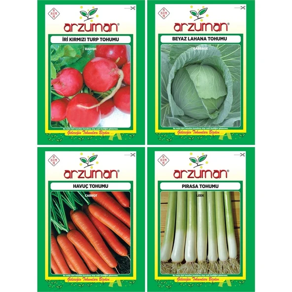 Arzuman Kırmızı Turp + Beyaz Lahana + Havuç + Pırasa Tohum ürün görseli 1