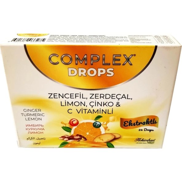 Complex Drops Bitkisel Boğaz Pastili Zencefil, Zerdeçal, Limon, Çinko & C Vitaminli 24 Drops ürün görseli 1