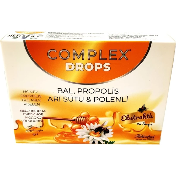Complex Drops Bitkisel Boğaz Pastili Bal, Propolis, Arı Sütü & Polenli 24 Drops ürün görseli 1
