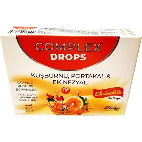Complex Drops Bitkisel Boğaz Pastili Kuşburnu, Portakal & Ekinezyalı 24 Drops ürün görseli 1