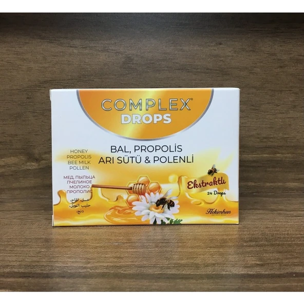Hekimhan Complex Drops Bal, Propolis, Arı Sütü & Polenli Ekstraktlı Bitkisel Pastil 24 Drops ürün görseli 1