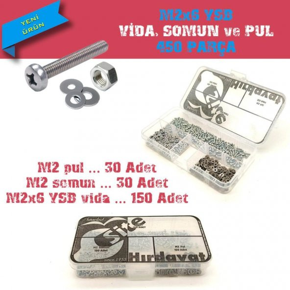 M2x6 YSB Vida Somun ve Pul Seti, 450 Parça ürün görseli 1