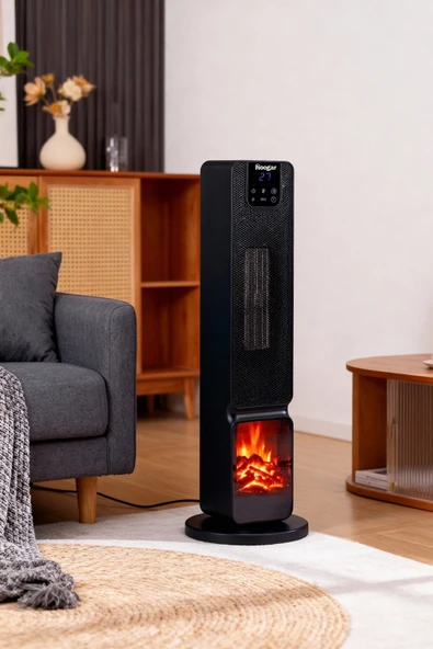 Hoogar German 2701 L Black OLED Şömineli Ekran Dijital Göstergeli Kule Tipi Seramik Hızlı Isıtıcı ürün görseli 1