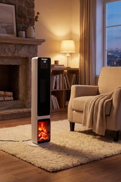 Hoogar German 2701 L White OLED Şömineli Ekran Dijital Göstergeli Kule Tipi Seramik Hızlı Isıtıcı ürün görseli 1