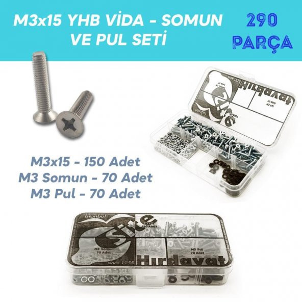 M3x15 YHB Vida Somun ve Pul Seti, 290 Parça ürün görseli 1
