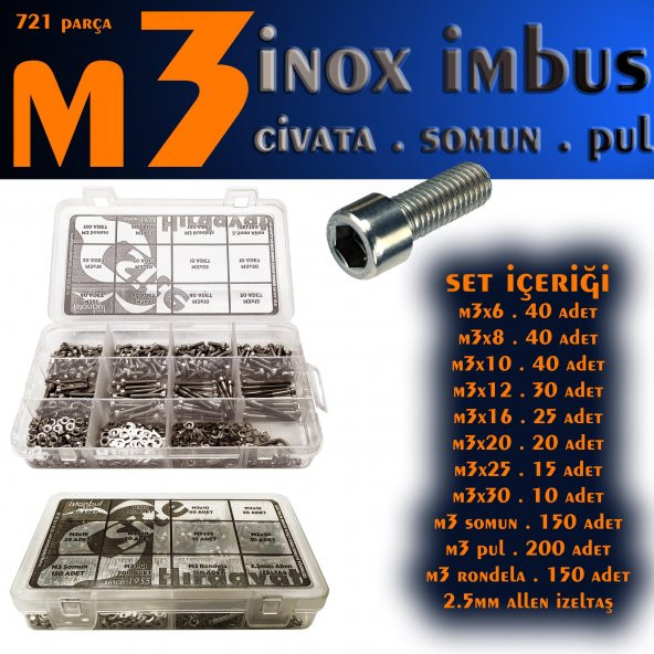 721 Parça M3 İnox İmbus Seti ürün görseli 1