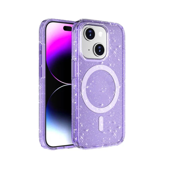 Moby Shop iPhone 15 Kılıf Şeffaf Simli ve Magsafe Özellikli Şık Dazzle Premium Sert Silikon Kapak ürün görseli 1