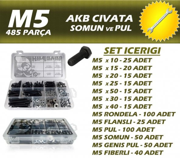 485 Parça M5 AKB Cıvata + 8-10 Açık Ağızlı Anahtar ürün görseli 1