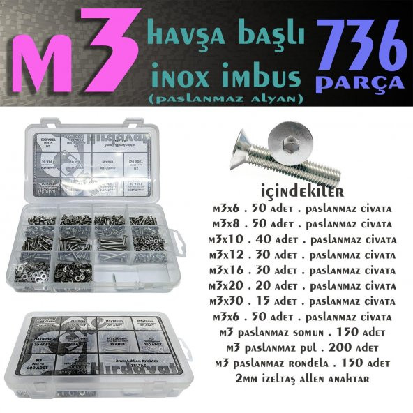 736 Parça M3 HB Inox Imbus Seti ürün görseli 1