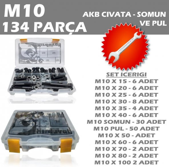 134 Parça M10 AKB Civata Seti + 13-17 Açık Ağızlı Anahtar Seti ürün görseli 1