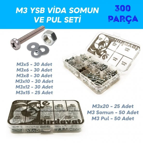 M3 YSB Vida Somun ve Pul Seti, Hesaplı Paket 300 Parça ürün görseli 1