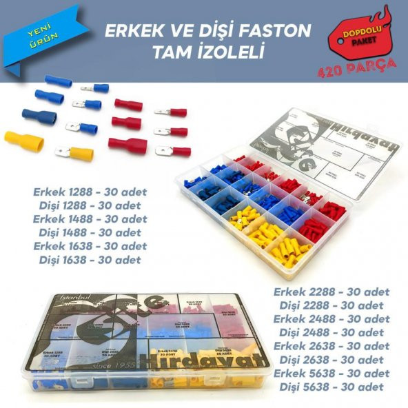 Tam İzoleli Faston Terminal Seti, Dopdolu Paket 420 Parça ürün görseli 1