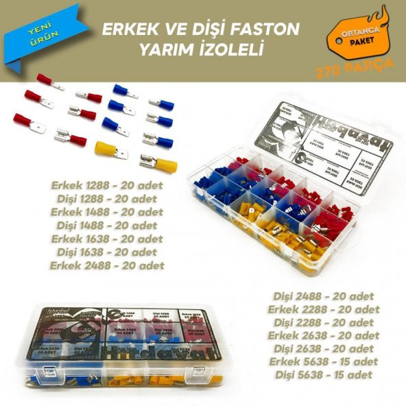 Yarım İzoleli Faston Terminal Seti, Ortanca Paket 270 Parça ürün görseli 1