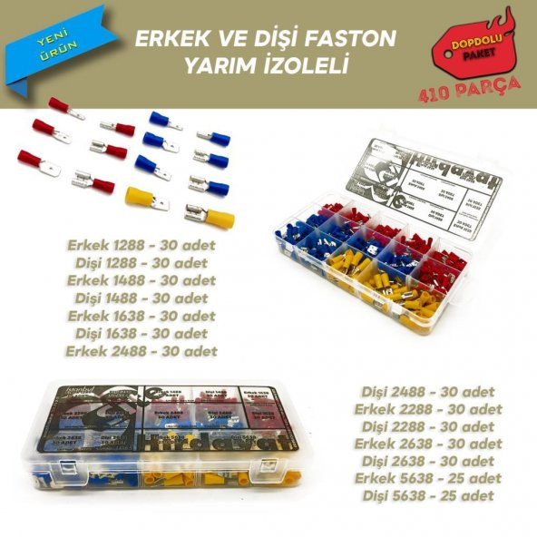 Yarım İzoleli Faston Terminal Seti, Dopdolu Paket 410 Parça ürün görseli 1