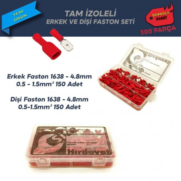 300 Parça Tam İzoleli Erkek ve Dişi Faston 4.8mm - 0.5-1.5mm² ürün görseli 1