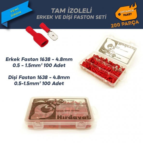 200 Parça Tam İzoleli Erkek ve Dişi Faston 4.8mm - 0.5-1.5mm² ürün görseli 1