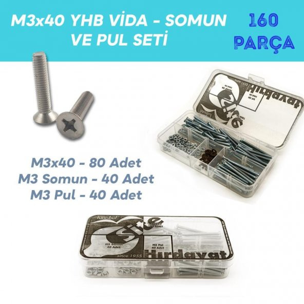 M3x40 YHB Vida Somun ve Pul Seti, 160 Parça ürün görseli 1